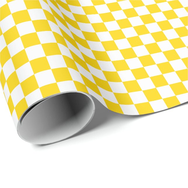 Mittlere goldene gelbe und weiße Karos Geschenkpapier (Rolleneckpunkt)
