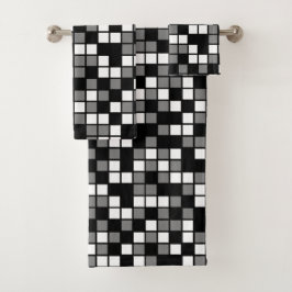 Mittlere graue, schwarze, weiße, zufällige Mosaikp Badhandtuch Set