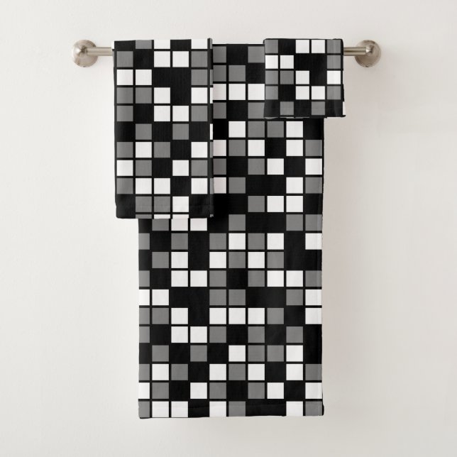 Mittlere graue, schwarze, weiße, zufällige Mosaikp Badhandtuch Set (Insitu)