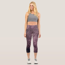 Mittlere Hochtaillierte Lila Paisley Capri Legging