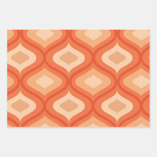 Mittlere Moderne-Ogee-Orange und Beige Geschenkpapier Set
