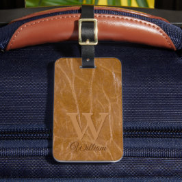 Mittlere Oak Brown Kuh Leder Textur Mit Monogramm Gepäckanhänger