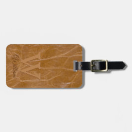 Mittlere Oak Brown Kuh Leder Textur Mit Monogramm Gepäckanhänger