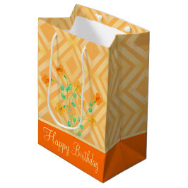 Mittlere Orange Flower Happy Birthday Geschenktasc Geschenktüte