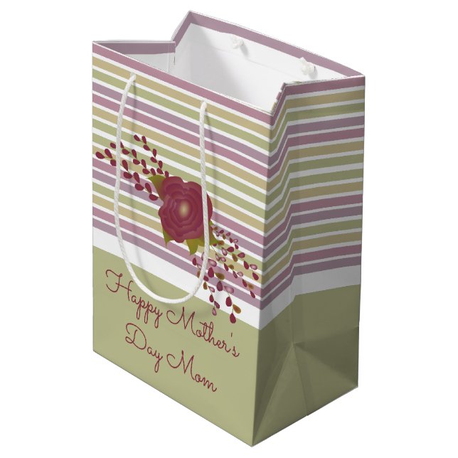 Mittlere Pastellstreifen Muttertagsgeschenk-Tasche Mittlere Geschenktüte (Rückseite Schrägansicht)