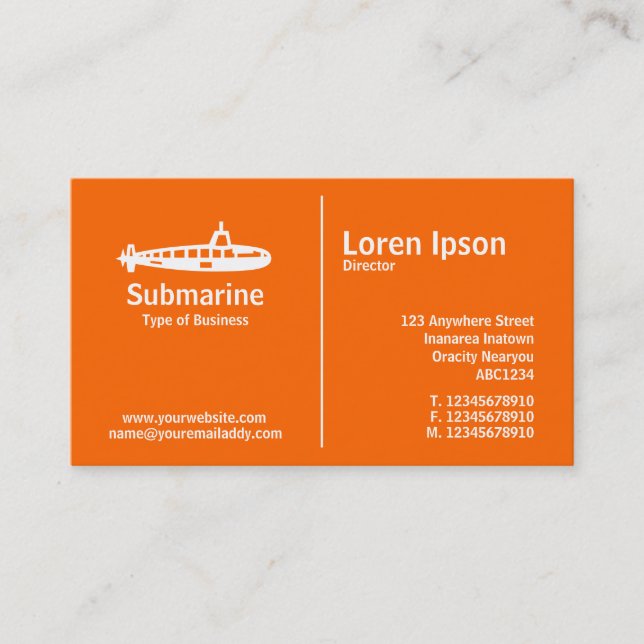 Mittlere Regel - Unterseeboot - Orange Visitenkarte (Vorderseite)