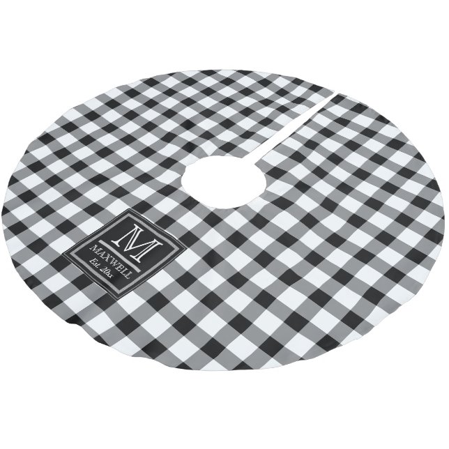 Mittlere rustikale Buffalo-Karo Monogramm Name Jah Polyester Weihnachtsbaumdecke (Schrägansicht)