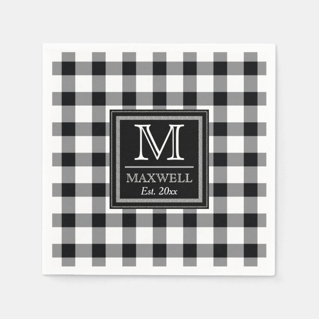 Mittlere rustikale Buffalo-Karo Monogramm Name Jah Serviette (Vorderseite)