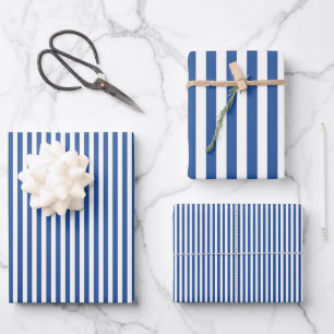 Mittlere Saphir Blau-Weiße Streifen Geschenkpapier Set