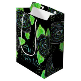 Mittlere schwarze Flower-Geschenktasche Mittlere Geschenktüte