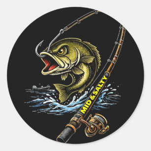 Mittlere und salzige wütende Bass-Fischfarbe Runder Aufkleber