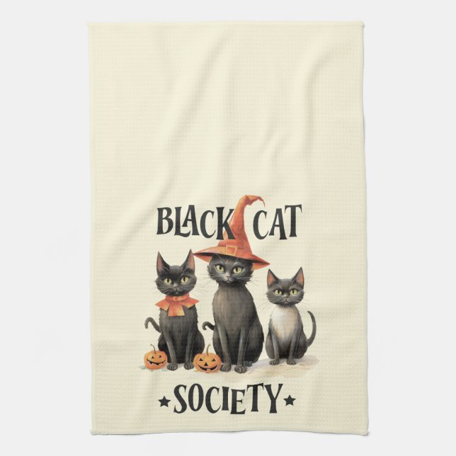 Mittlere Vintage Black Cat Society Geschirrtuch (Vertikal)
