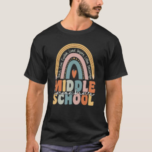 Mittlerer Schullehrer Groovy Retro Lehrerin Rainbo T-Shirt