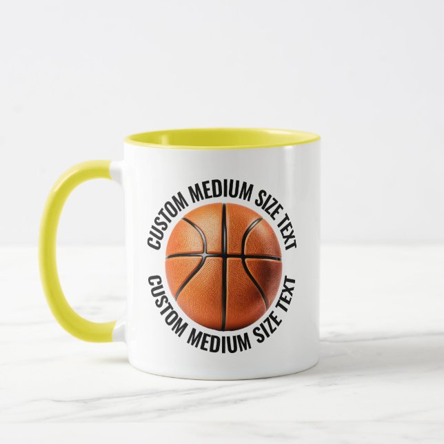 Mittlerer Text GELB Combo 11oz Individueller Baske Tasse (Links)