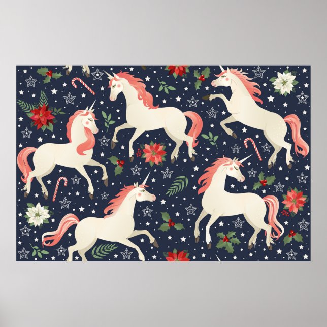 Mittleres Alter drucken Unicorn auf einer Weihnach Poster (Vorne)
