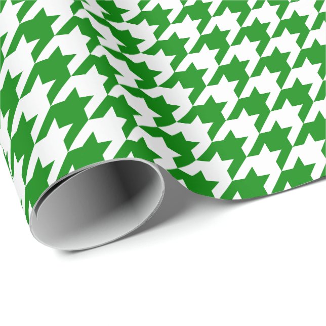 Mittleres grünes und weißes Hahnentrittmuster Geschenkpapier (Rolleneckpunkt)