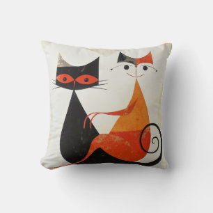 Mittleres Jahrhundert Art Cat Duo Print Kissen