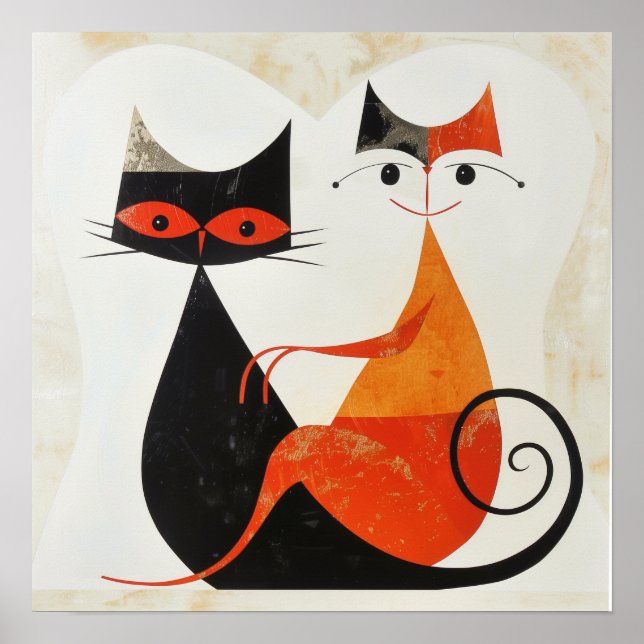 Mittleres Jahrhundert Art Cat Duo Print Poster (Vorne)