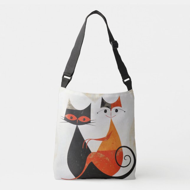 Mittleres Jahrhundert Art Cat Duo Print Tragetaschen Mit Langen Trägern (Vorderseite)