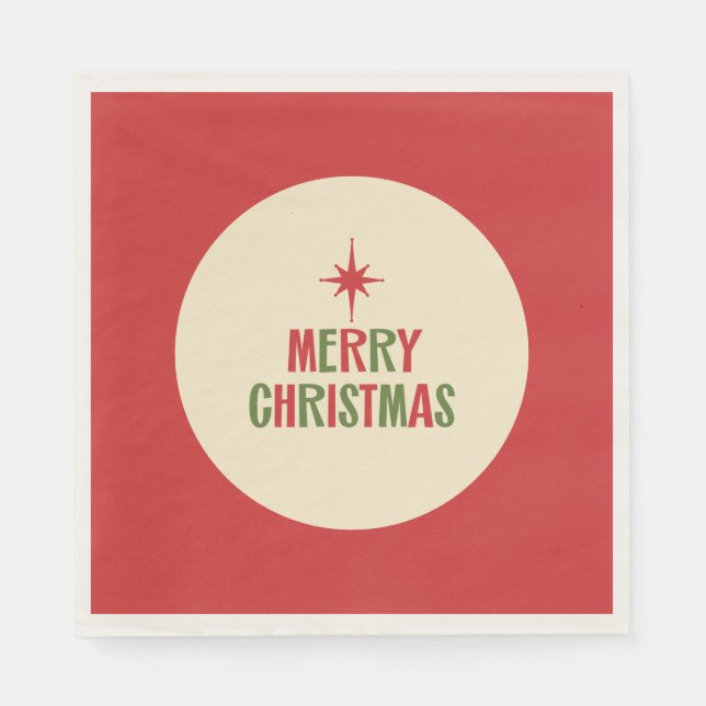 Mittleres Jahrhundert frohe Weihnachts Retro Typog Serviette (Vorderseite)