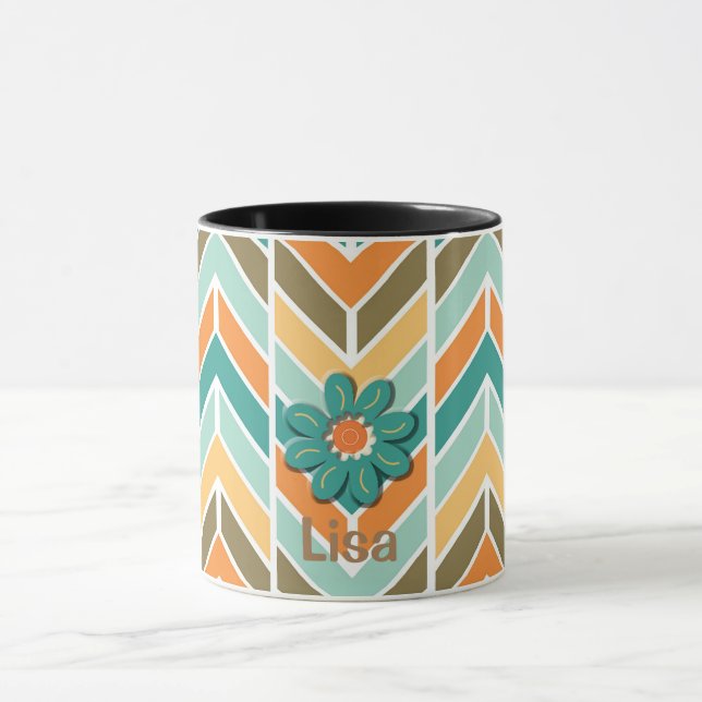 Mittleres Jahrhundert Vibrannte Aqua Stripe Kaffee Tasse (Zentrum)