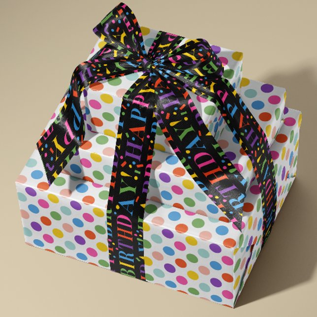 Mittleres Regenbogenfarbene Tupfenmuster Geschenkpapier (rainbow hued polka dot patterned gift wrapping paper roll for birthdays, babies and more)