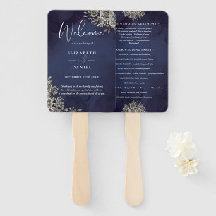 Mittnachtsblaue gothische Blumenhochzeitsprogramm Fächer