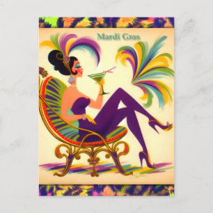 Mittsiebziger Mardi Gras Frau mit einem Martini Postkarte