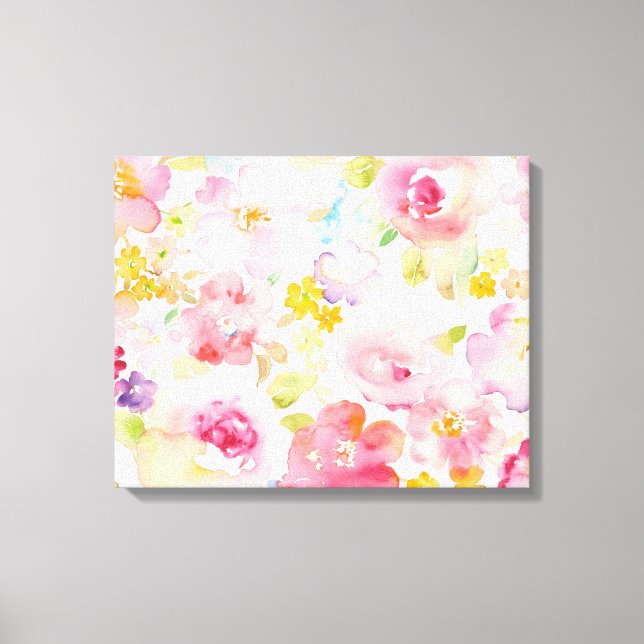 Mittsommer | Aquarellfarbe Rosa Blütenfarbe Leinwanddruck (Vorderseite)