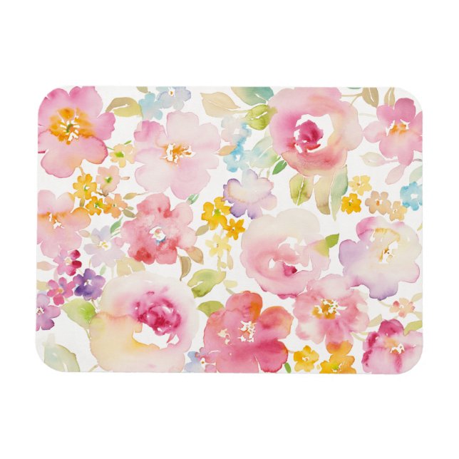 Mittsommer | Aquarellfarbe Rosa Blütenfarbe Magnet (Horizontal)