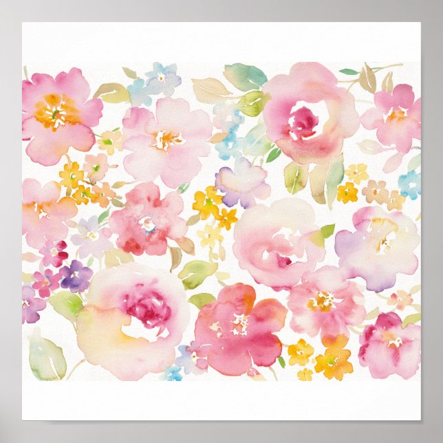 Mittsommer | Aquarellfarbe Rosa Blütenfarbe Poster (Vorne)