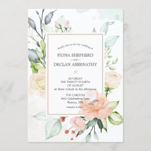 Mittsommer Elegante Wasserfarbe Florale Hochzeit Einladung