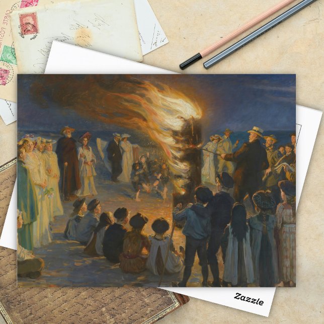 Mittsommer Eve Bonfire am Skagen Beach, P.S. Krøye Postkarte (Von Creator hochgeladen)
