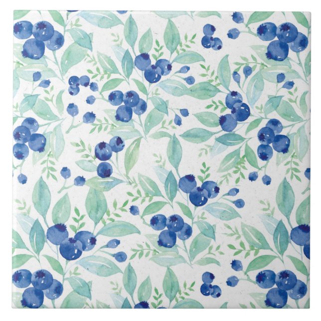 Mittsommer Rustic Blueberry Berry Summer Pattern Fliese (Vorderseite)