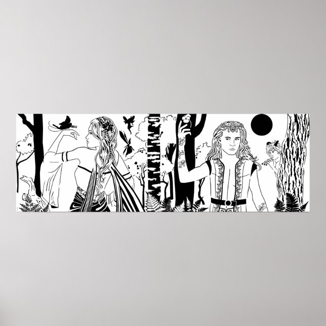 Mittsommernacht's Dream B&W 36" x 12" Poster (Vorne)