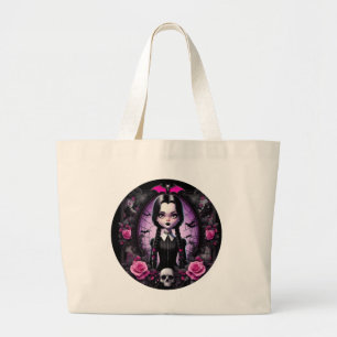 Mittwoch Inspiriertes Goth-Mädchen - Rosa und Schw Jumbo Stoffbeutel