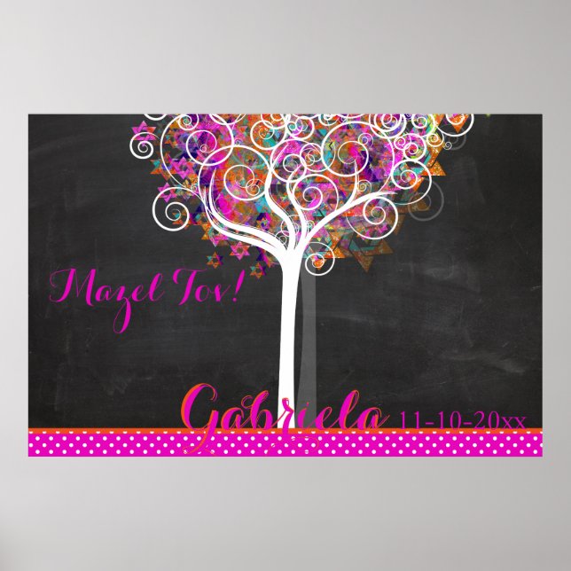 Mitzvah Chalkboard Tree of Life Sign in Board Poster (Vorne)