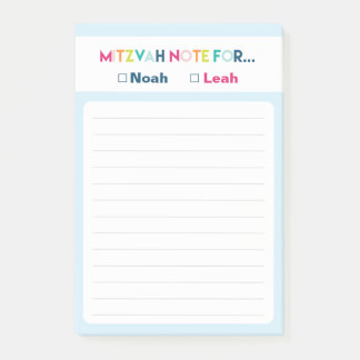 Mitzvah Hinweis: Zwei Namen 4x6 Sticky Pad Post-it Klebezettel