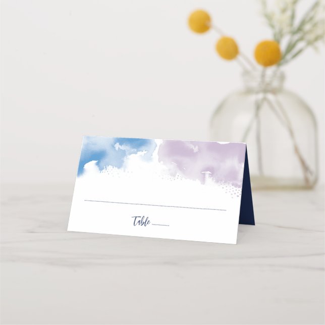 MITZVAH Modernes, elegantes Aquarellblau lila Platzkarte (Vorderseite)