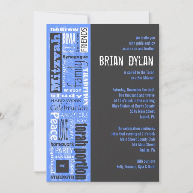 MITZVAH MOTS DIT Bar Bat Invitation Invitation (Devant)