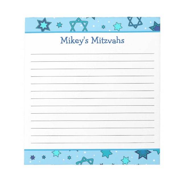 Mitzvah Notepad - Light Blue Star von David Notizblock (Vorderseite)