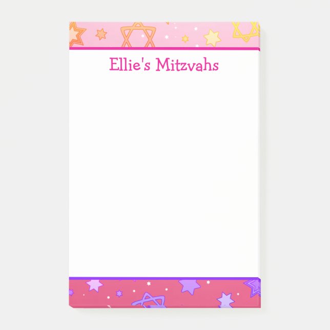 Mitzvah Notes - Pink Star von David Post-it Klebezettel (Vorderseite)