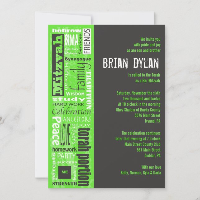 MITZVAH WORDS DIT Bar Bat Invitation Invitation (Devant)