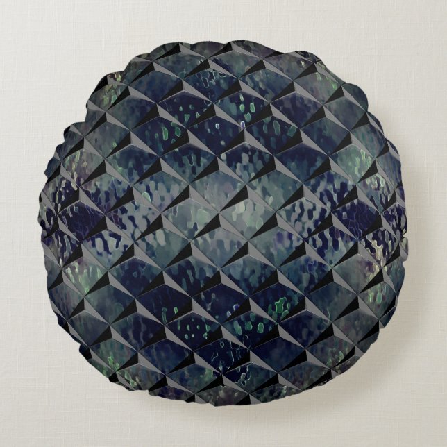 Mix 3D Quadrate mit Hammerglas mit Hintergrund T Rundes Kissen (Vorderseite)
