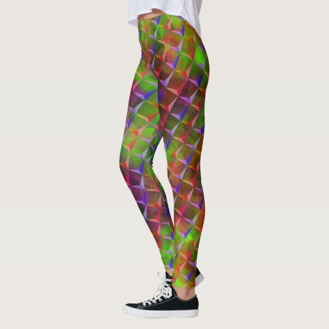 Mix aus grünlich, rot, braun, lila, 3D oder dreiec Leggings (Links)