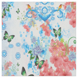 Mix Blau abstrakt mit Lachsfarbe Blume Stoff