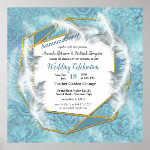 Mix Blue Pattern, Feathers & Gold Rahmen Poster