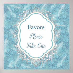 Mix Blue Pattern, Feathers & White Lace Poster