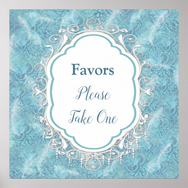 Mix Blue Pattern, Feathers & White Lace Poster (Vorne)