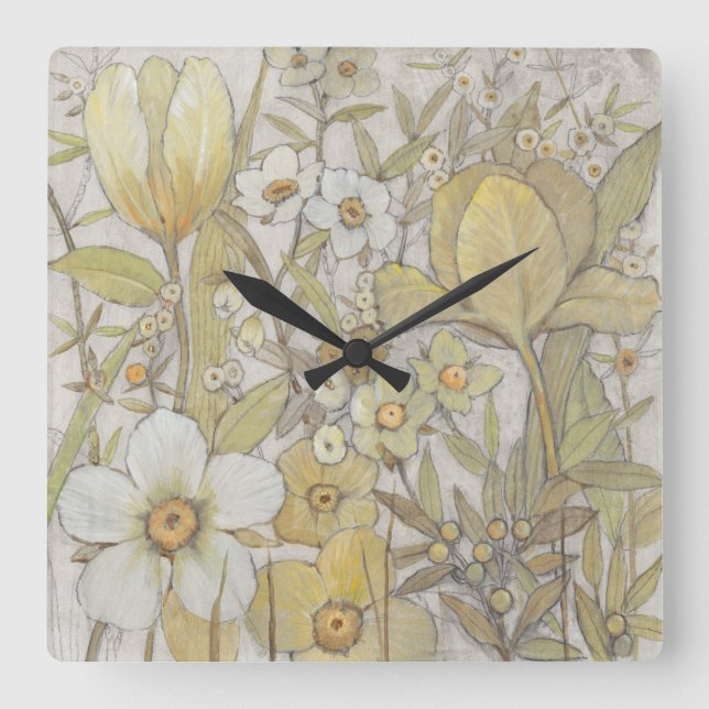 Mix Floral Quadratische Wanduhr (Vorderseite)